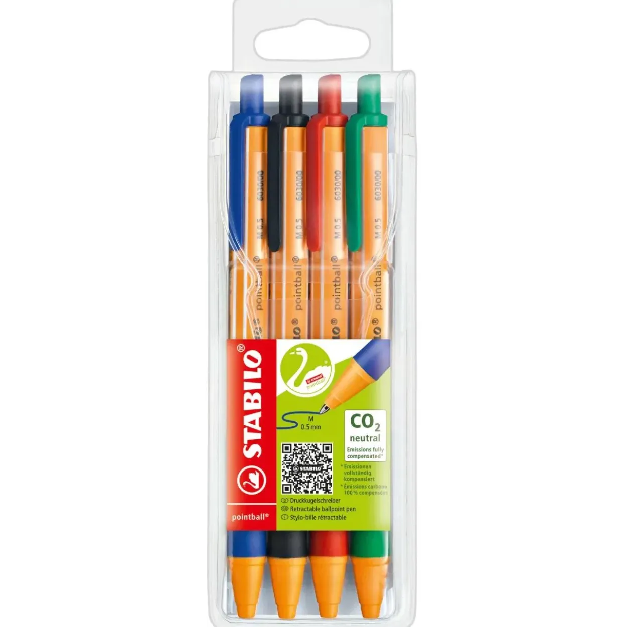 STABILO Kugelschreiber pointball orange Schreibfarbe farbsortiert, 4 St.