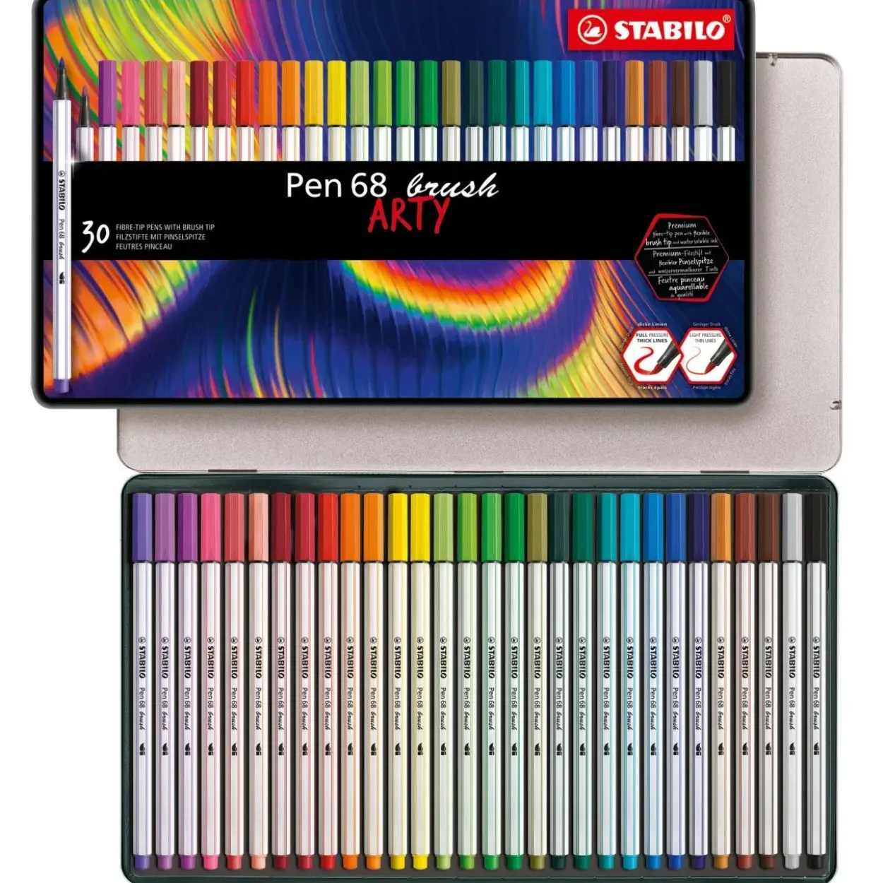 STABILO Pen 68 brush ARTY Filzstifte farbsortiert, 30 St.