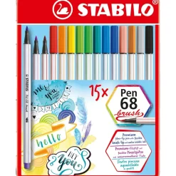STABILO Pen 68 brush Brush-Pens farbsortiert, 15 St.