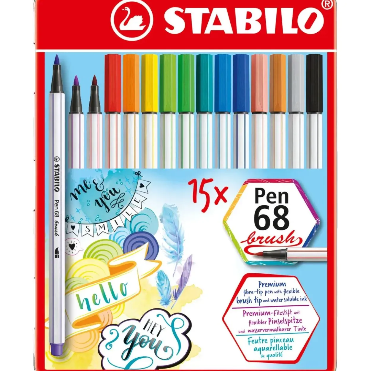 STABILO Pen 68 brush Brush-Pens farbsortiert, 15 St.