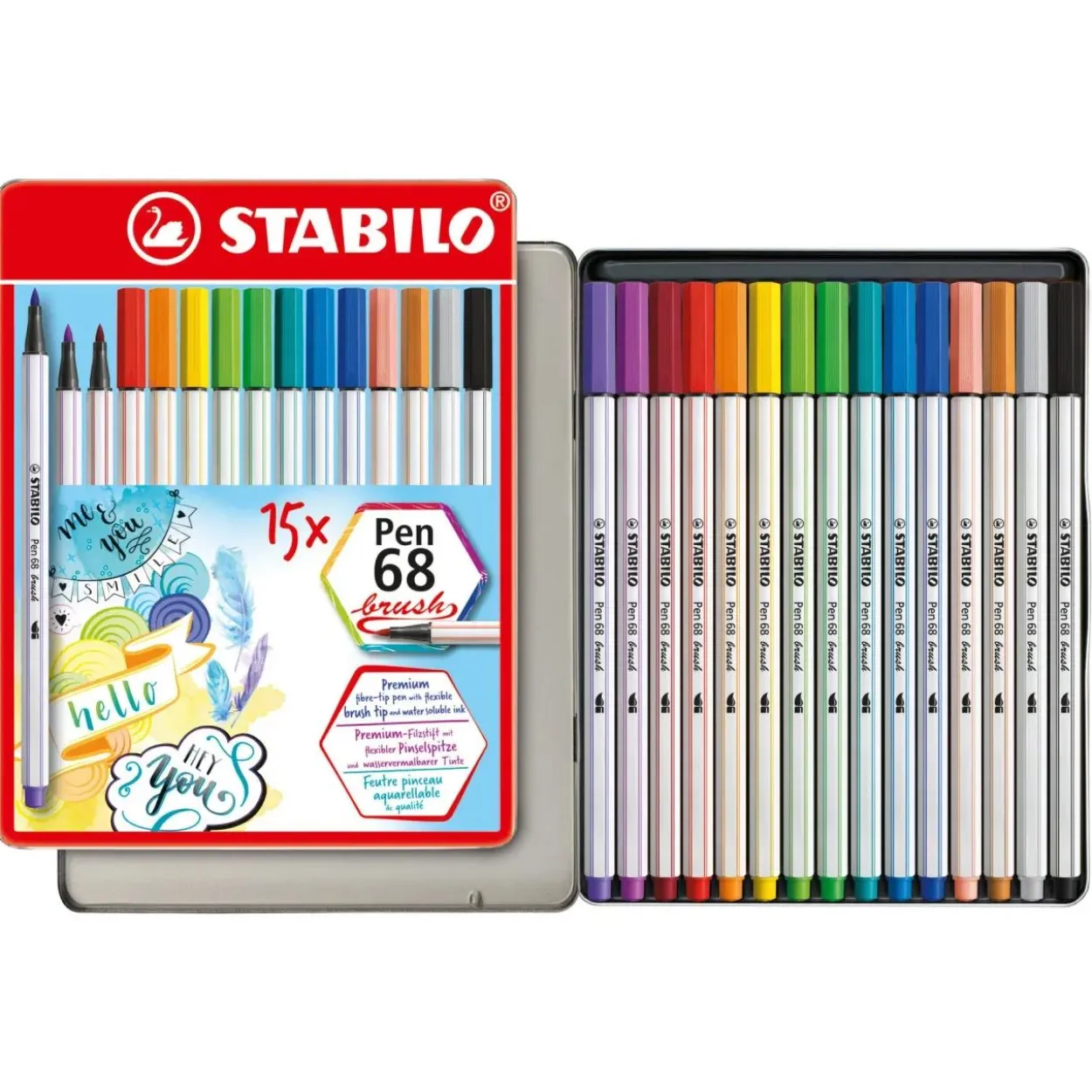 STABILO Pen 68 brush Brush-Pens farbsortiert, 15 St.