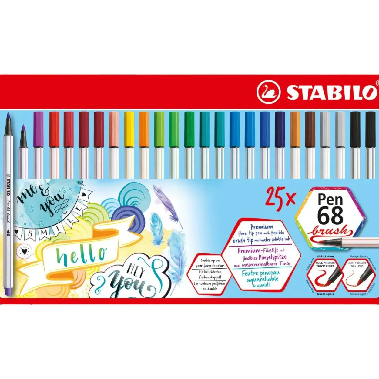 STABILO Pen 68 brush Brush-Pens farbsortiert, 25 St.
