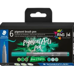 STAEDTLER MultiInk Pigment Arts brush pen 6er-Set grün&türki retail