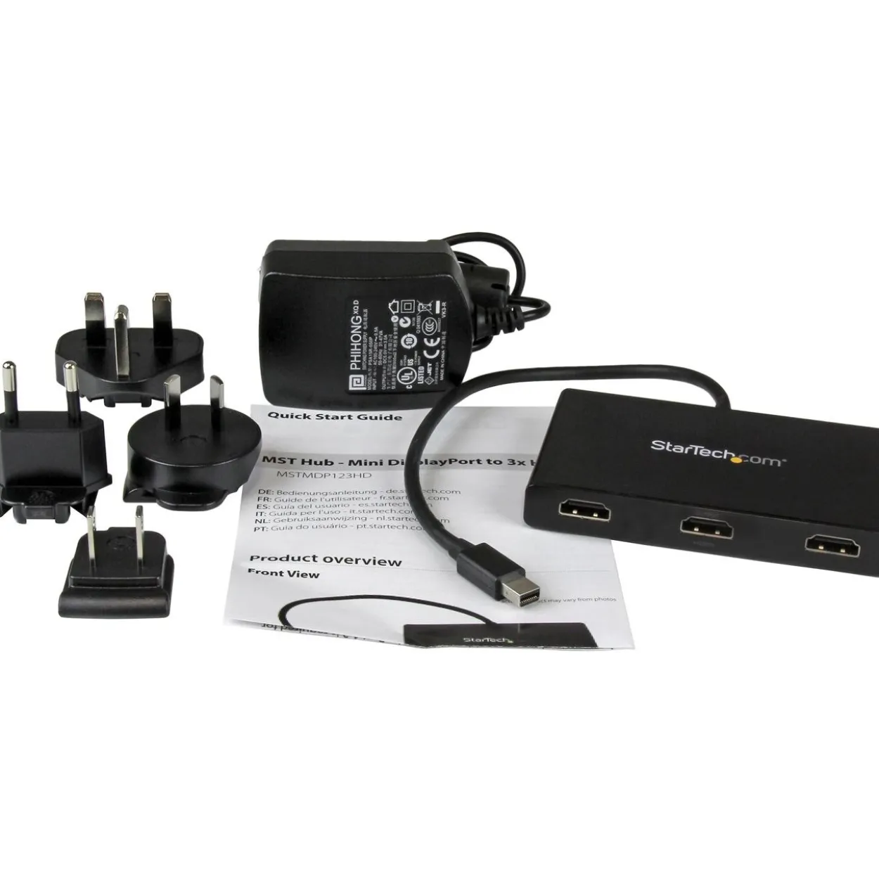 Startech Displayport Adapter Mini Displayport Stecker auf 3x HDMI-Buchse Schwarz mit Netzteil / MST