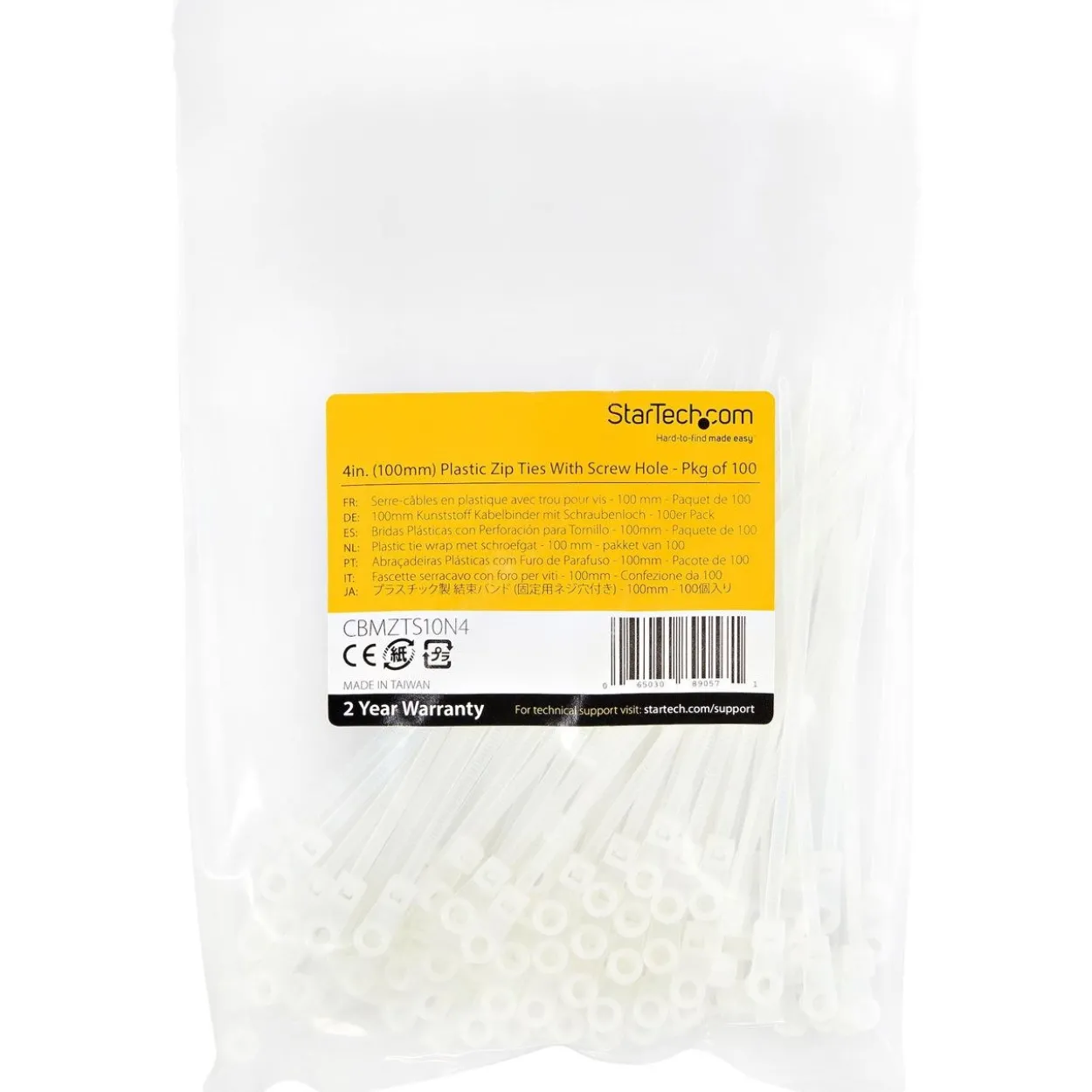 Startech Kabelbinder mit Befestigungsöse - 100x2mm selbstsichernde Kabelbinder mit Öse Nylon 66 UL weiss 100 Stück