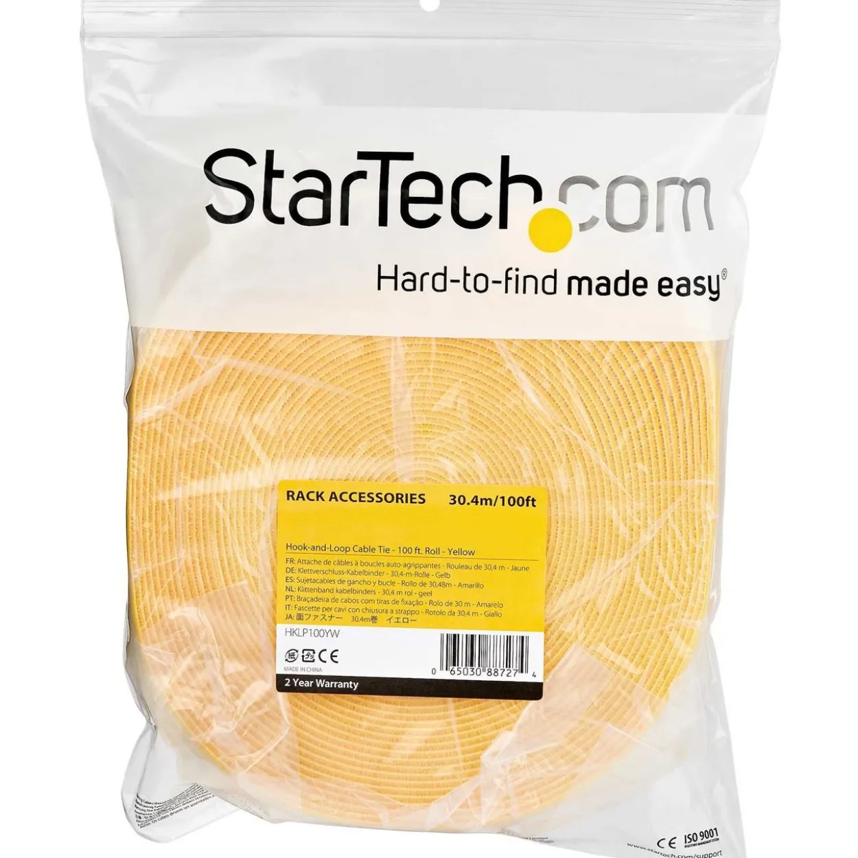 Startech 30,4m Klettkabelbinder - Rolle - Wiederverwendbar, gelb