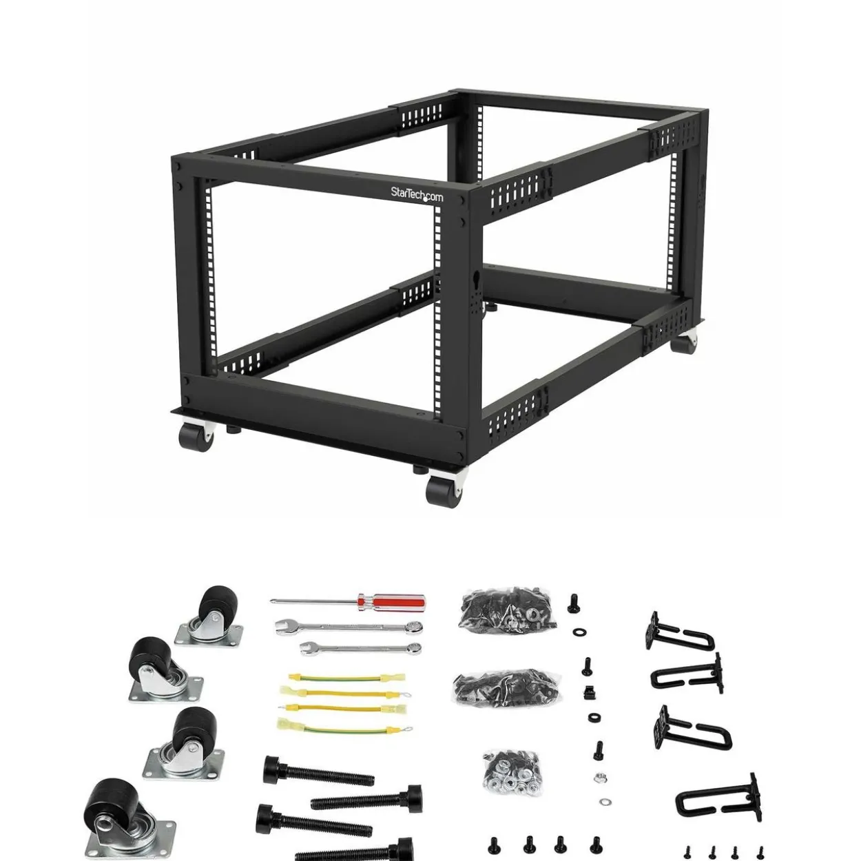 Startech 4POSTRACK8U 19-Zoll Serverschrank Stellfuß (8HE, Laborgestell, Tiefenverstellbar 56 bis 102 cm, Tragfähigkeit 1.200 kg)