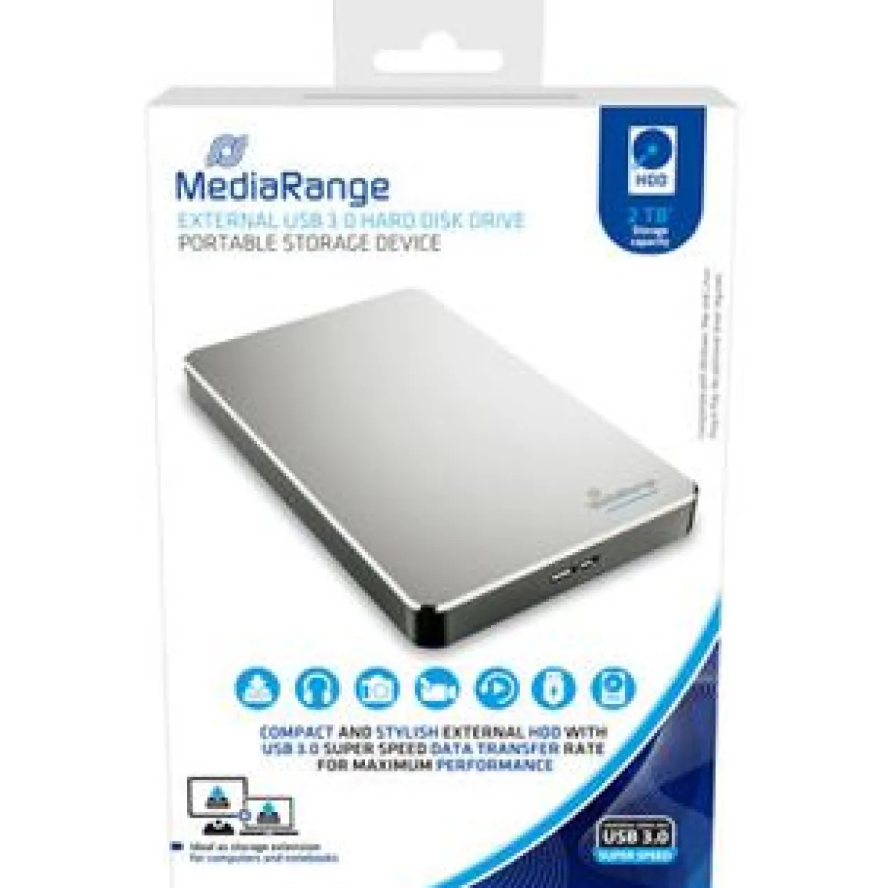 2TB MediaRange HDD Extern USB 3.0 HDD, silber