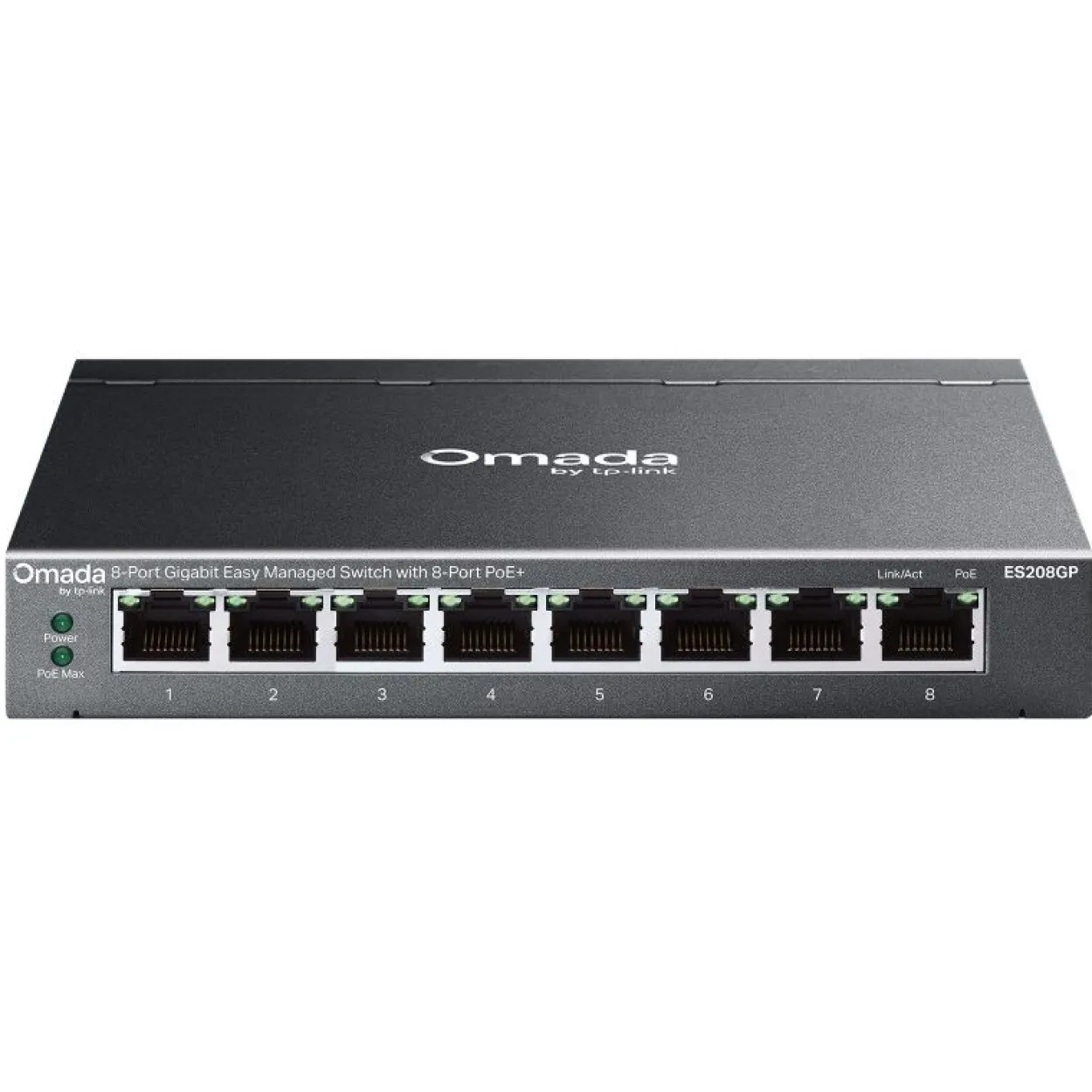 TP-LINK Omada ES208GP 8-Port Gigabit Easy Managed Switch mit 8-Port-PoE+ Desktop wandmontierbar PoE+ (64 W) - managed