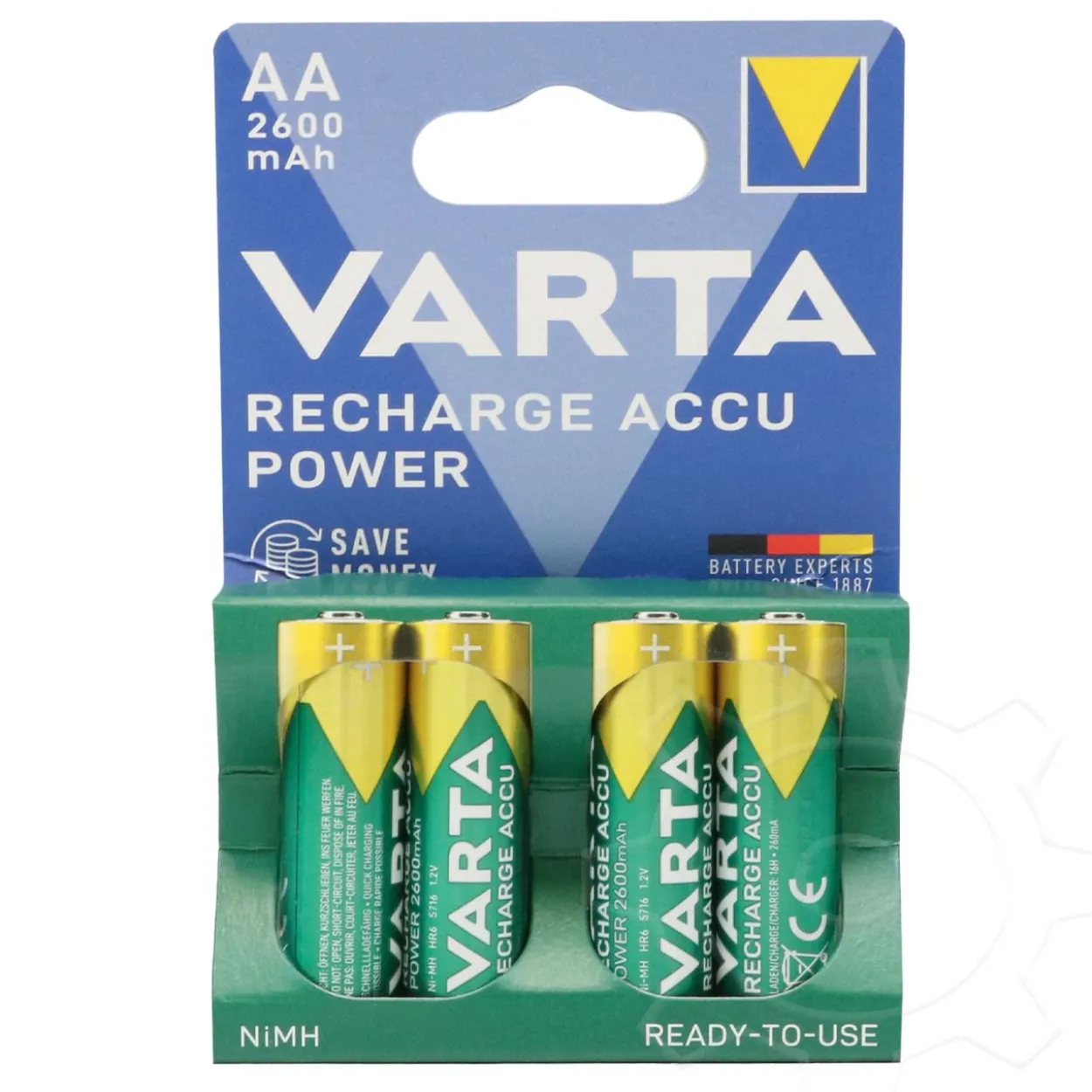 Varta Ready To Use HR6 Nickel-Metall-Hydrid AA Mignon Akku 2600 mAh 4er Pack