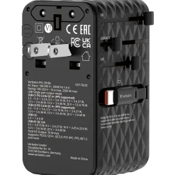 VERBATIM CHARGE 'N' TRAVEL 70W 2C RETRACTABLE UNIVERSAL TRAVEL ADAPTER BLACK