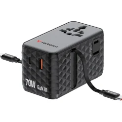 VERBATIM CHARGE 'N' TRAVEL 70W 2C RETRACTABLE UNIVERSAL TRAVEL ADAPTER BLACK