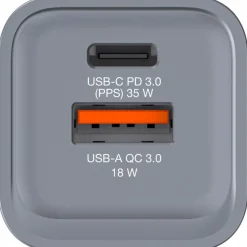 VERBATIM Ladeadapter, Universal, GNC-35, GaN, 35W, grau 1x USB-A QC, 1x USB-C PD, Retail