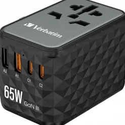 VERBATIM Ladeadapter, Universal Travel, UTA-05, GaN III, 65W 1x USB-A, 1x USB-A QC, 2x USB-C PD, 100-250V, Retail