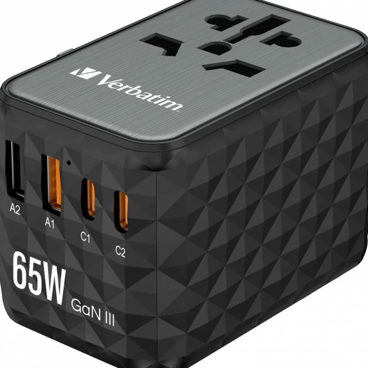 VERBATIM Ladeadapter, Universal Travel, UTA-05, GaN III, 65W 1x USB-A, 1x USB-A QC, 2x USB-C PD, 100-250V, Retail