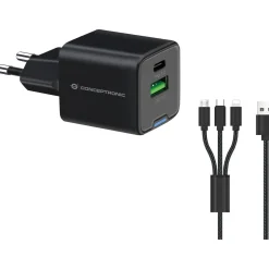 33 Watt Conceptronic Ladegerät 2Port 1xUSB-C,1xUSB-A +3-in-1 schwarz