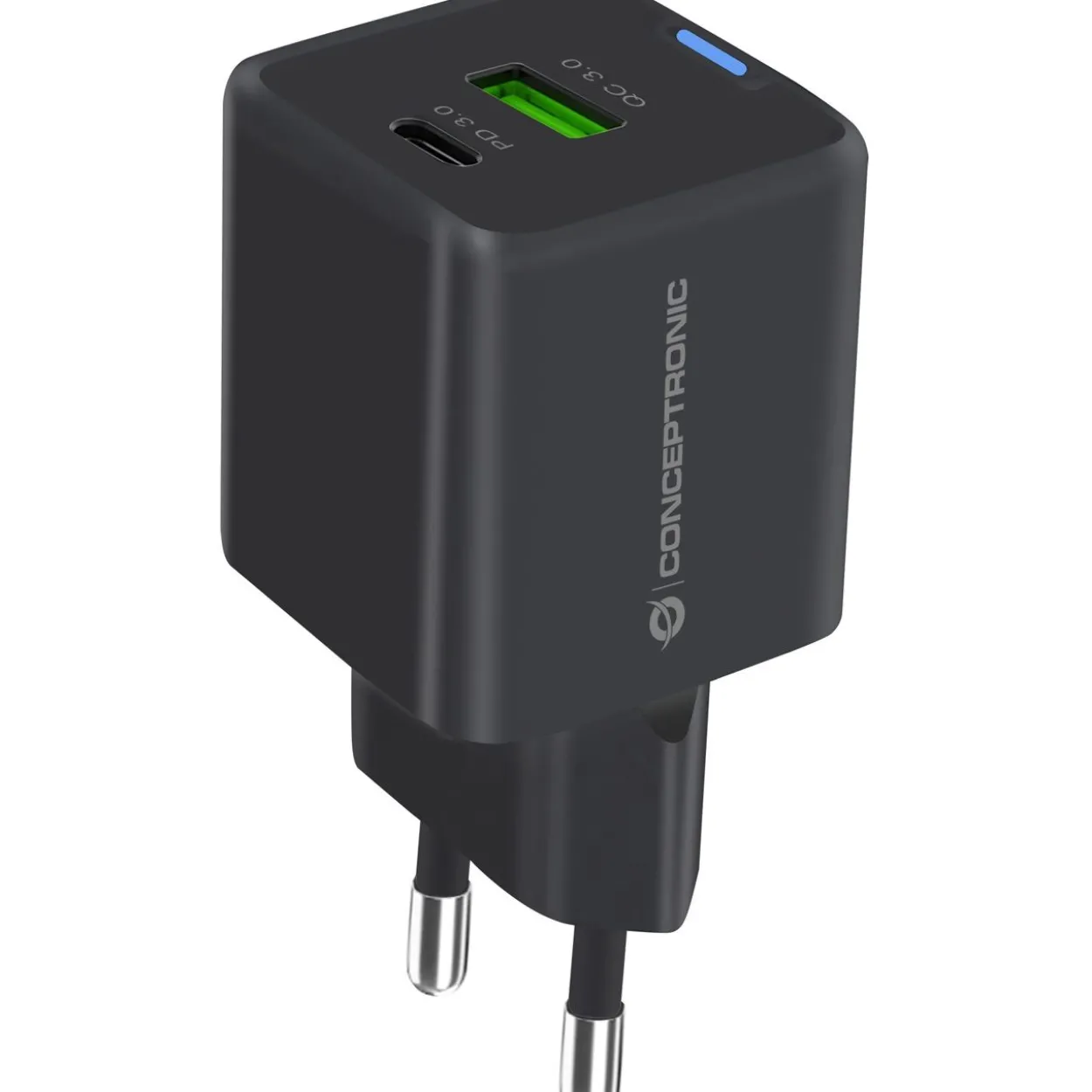 33 Watt Conceptronic Ladegerät 2Port 1xUSB-C,1xUSB-A +3-in-1 schwarz