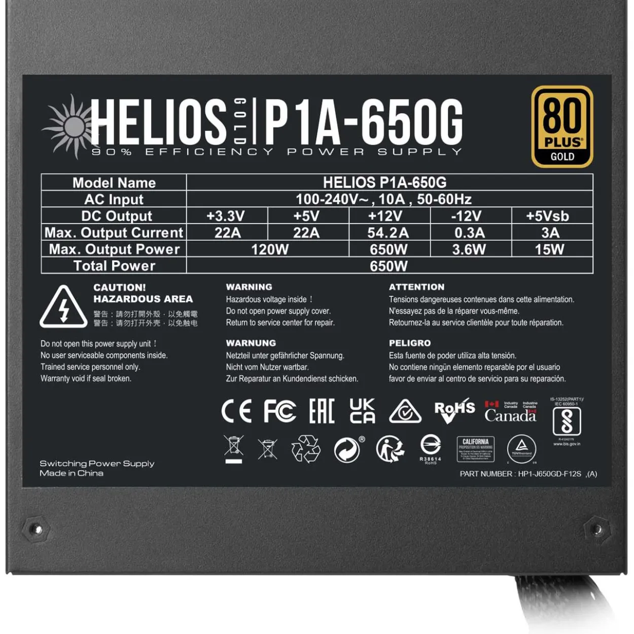650 Watt Gamdias Helios P1A-650G Non-Modular 80+ Gold
