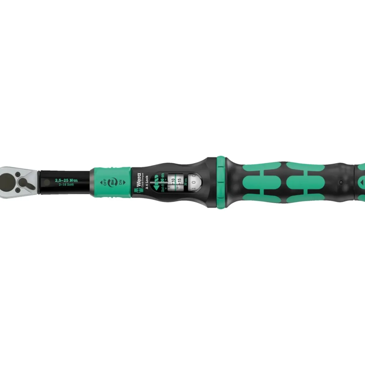 Wera Drehmomentschlüssel mit Umschaltknarre Click-Torque Lock A 6 (schwarz/grün, Abtrieb 1/4" Bitaufnahme, 2,5 bis 25Nm)