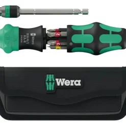 Wera Kraftform Kompakt 25 RA-R mit Tasche (schwarz/grün, 6-teilig, 1/4", mit Ratschenfunktion und Rapidaptor Schnellwechselfutter)