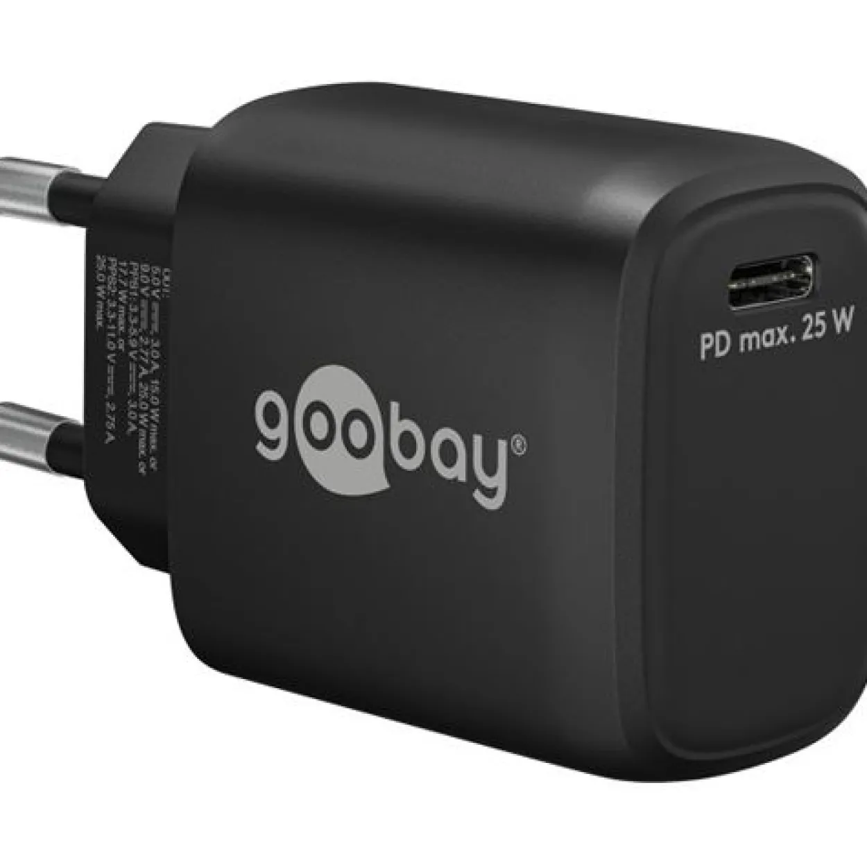25W Goobay USB-C PD GaN Schnellladegerät (schwarz, Power Delivery 3.0)