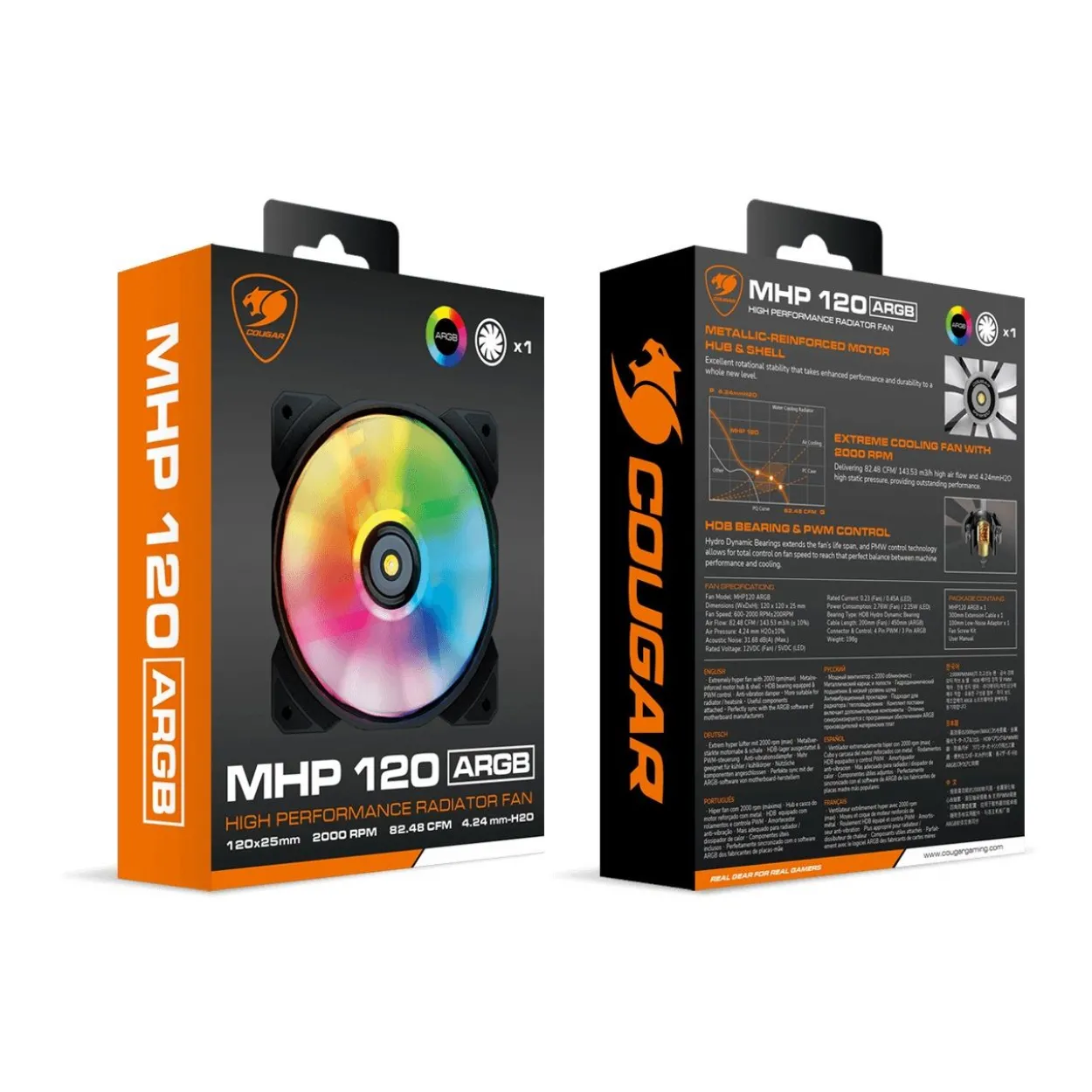 120x120x25mm Cougar MHP 120 ARGB, Schwarz