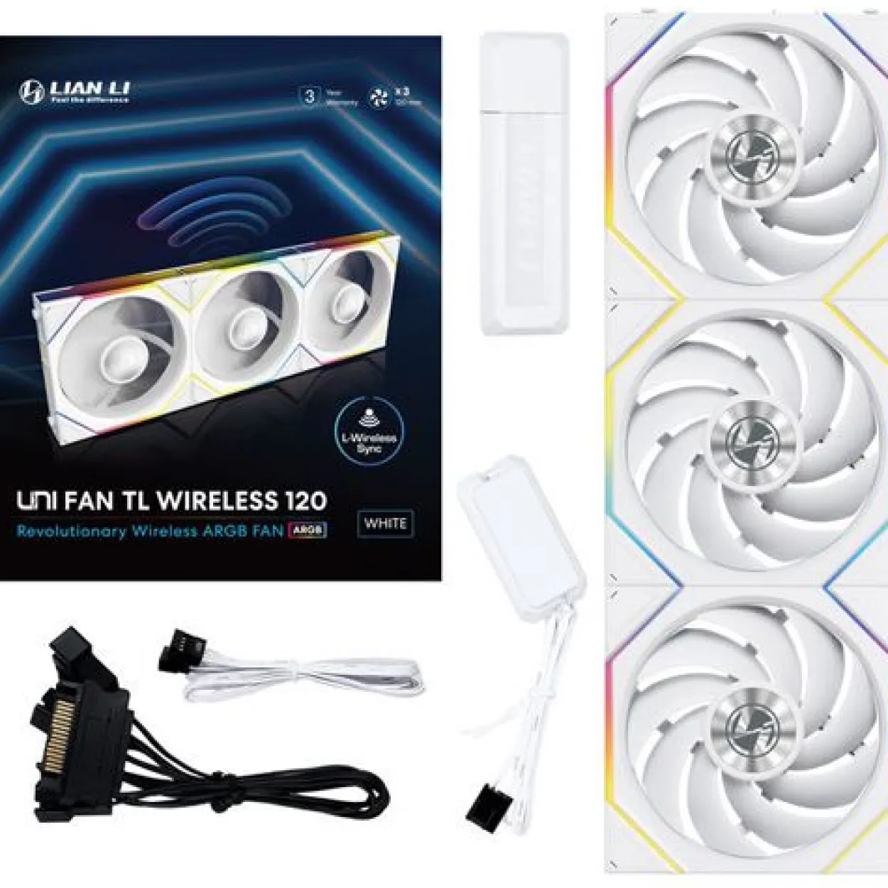 120x124x28mm Lian Li UNI FAN TL Wireless Lüfter, ARGB, PWM, 3er-Pack - weiß